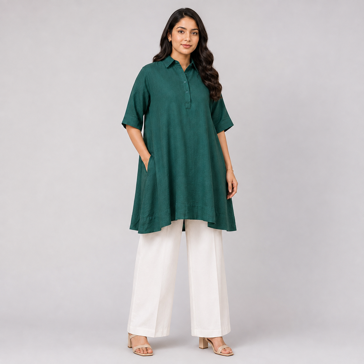 Deep Teal Solid High-Low Tunic