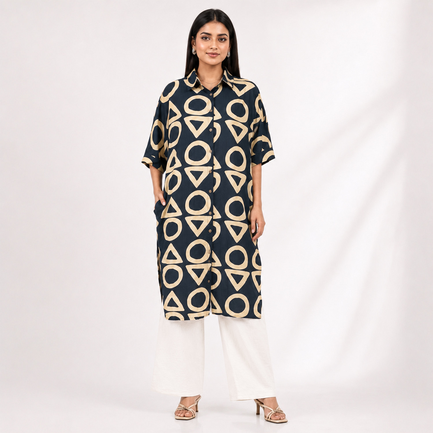 Midnight Geometry Printed Shirt Dress