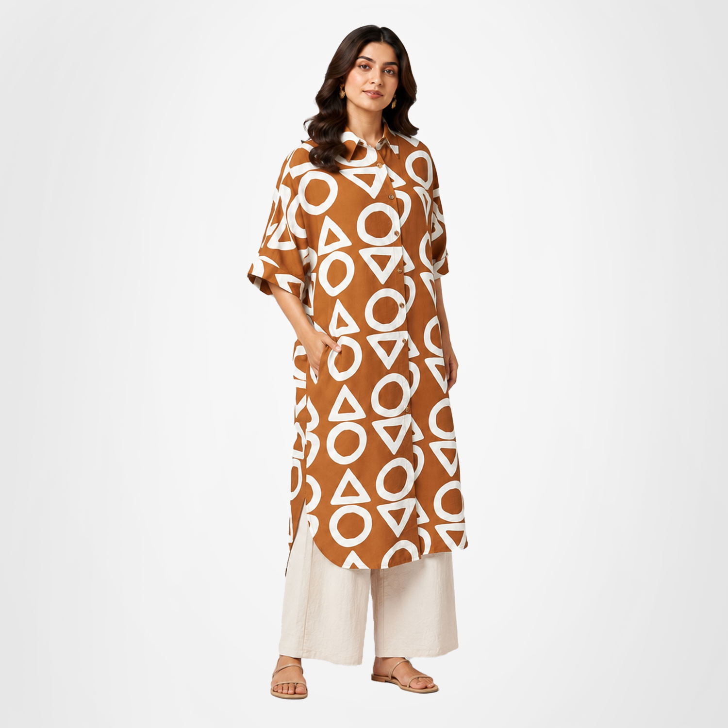 Rust Brown Geometric Printed Tunic